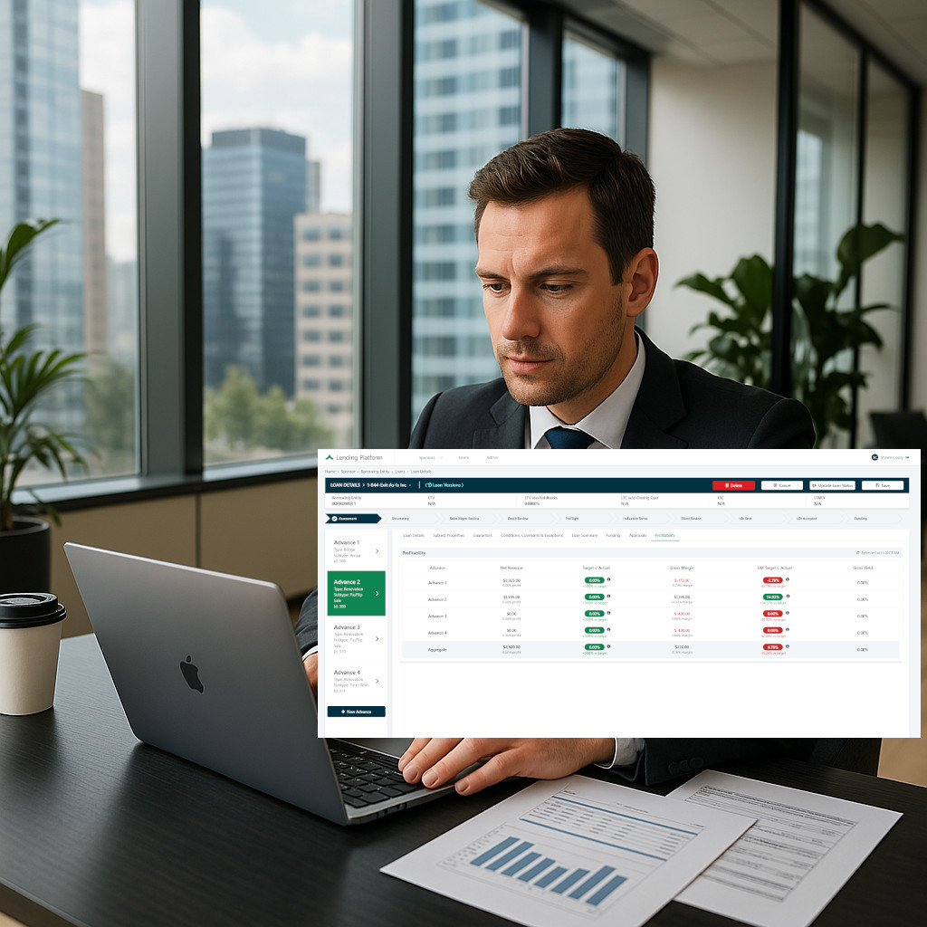 A realistic digital image of a business person sitting at a desk in a modern office. The person is d